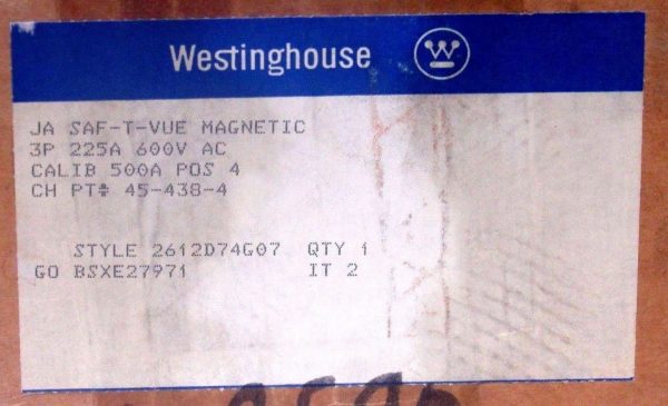 NEW WESTINGHOUSE 2612D74G07 CIRCUIT BREAKER 225A 3 POLES - Image 4