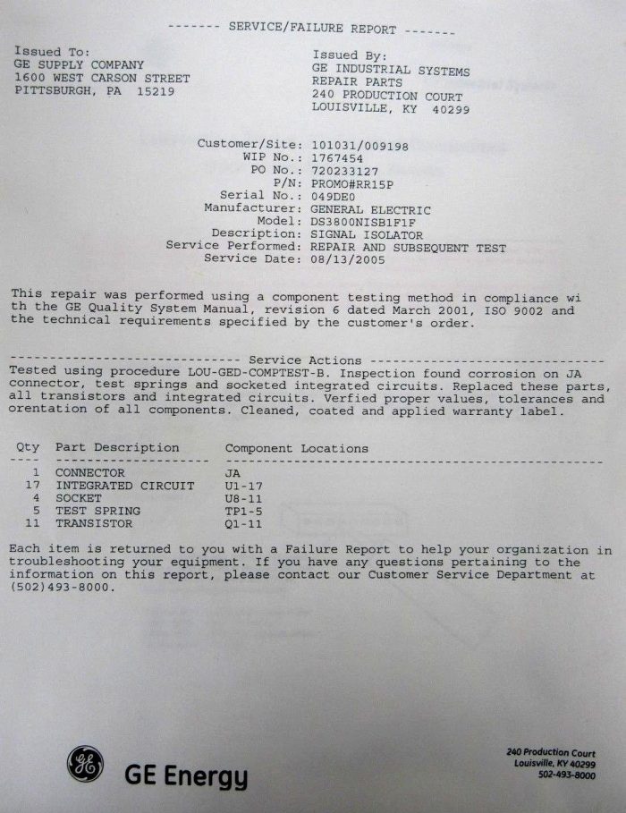 REFURBISHED GENERAL ELECTRIC DS3800NISB1F1F SIGNAL ISOLATION CARD - Image 4