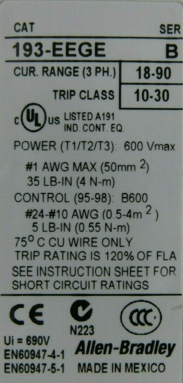NEW ALLEN BRADLEY 193-EEGE OVERLOAD RELAY SERIES B 193EEGE - Image 4