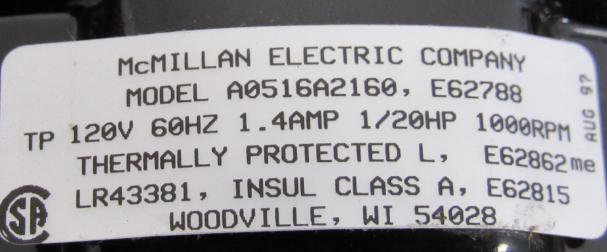 NEW MCMILLAN ELECTRIC A0516A2160 FAN MOTOR 120V 1/20TH HP TRANE X55010008490 - Image 4