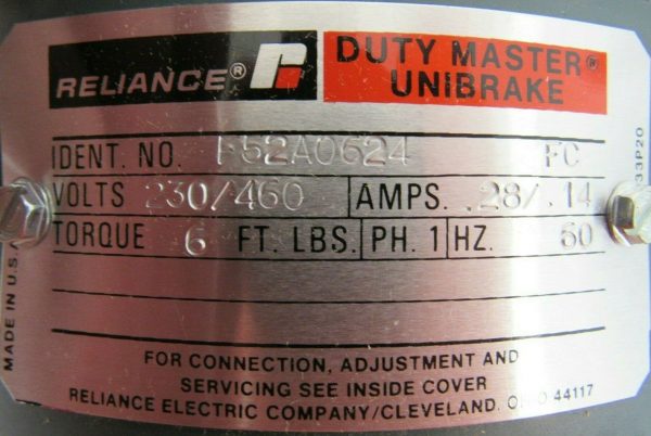 NEW RELIANCE ELECTRIC F52A0624 DUTY MASTER UNIBRAKE 230/460V - Image 4