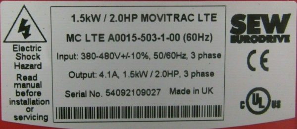NEW SEW EURODRIVE MC-LTE-A0015-503-1-00 DRIVE 2HP 8283702 MCLTEA0015503100 - Image 4