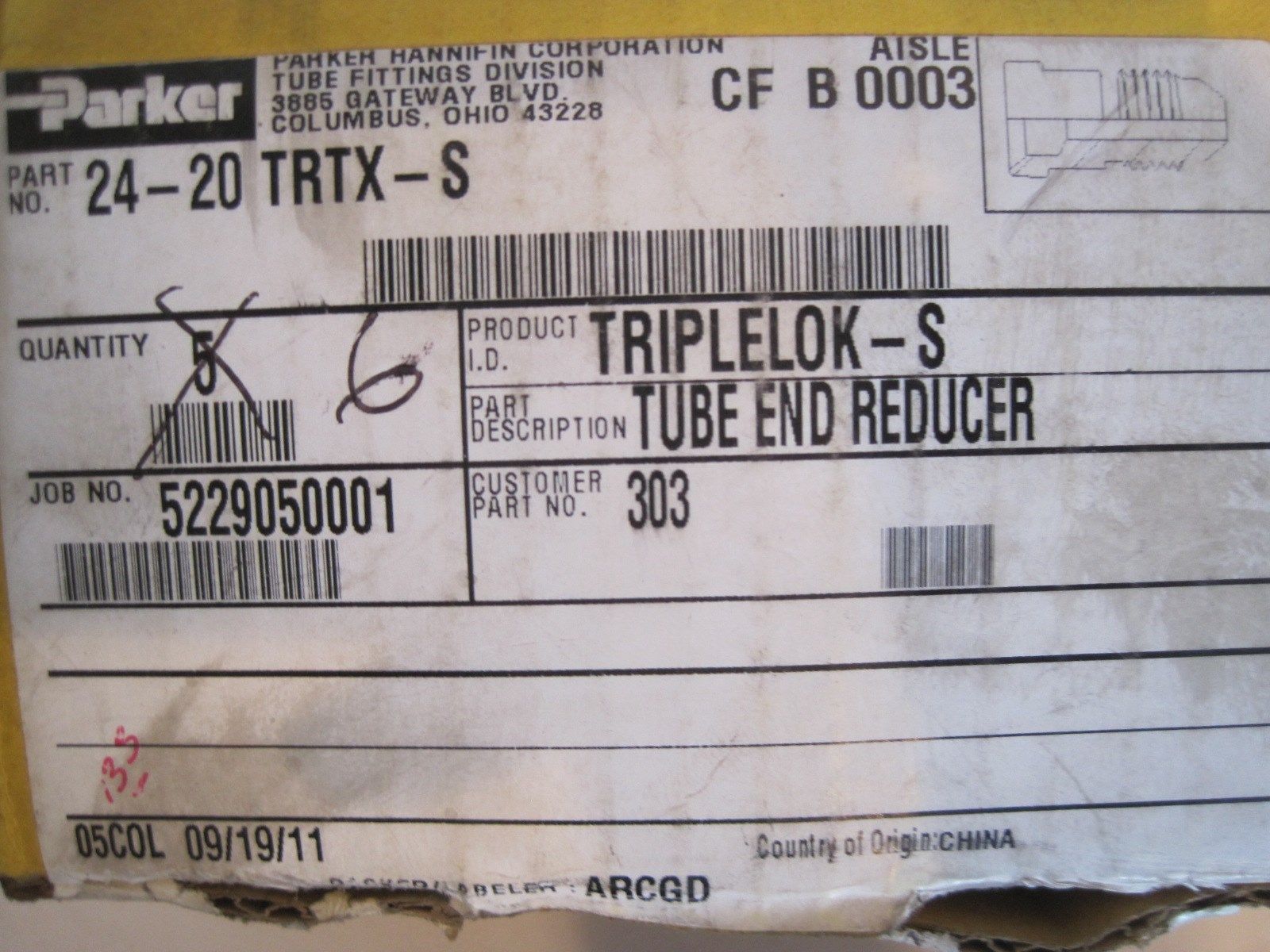 6 NEW PARKER 24-20 TRTX-S TUBE END REDUCER 2420TRTXS