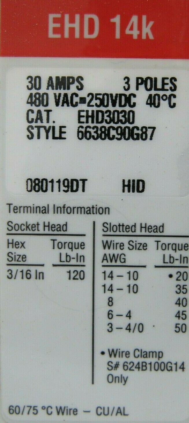 NEW CUTLER HAMMER EHD3030 CIRCUIT BREAKER 30A 3 POLE - Image 4