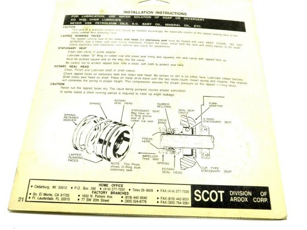 NEW SCOT 101.000.168 MECHANICAL PUMP SEAL 101000168 - Image 3