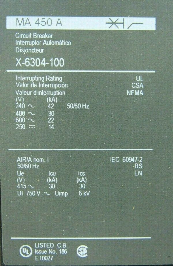 NEW SQUARE D X-6304-100 CIRCUIT BREAKER 450A 3P 600V X6304100 - Image 4