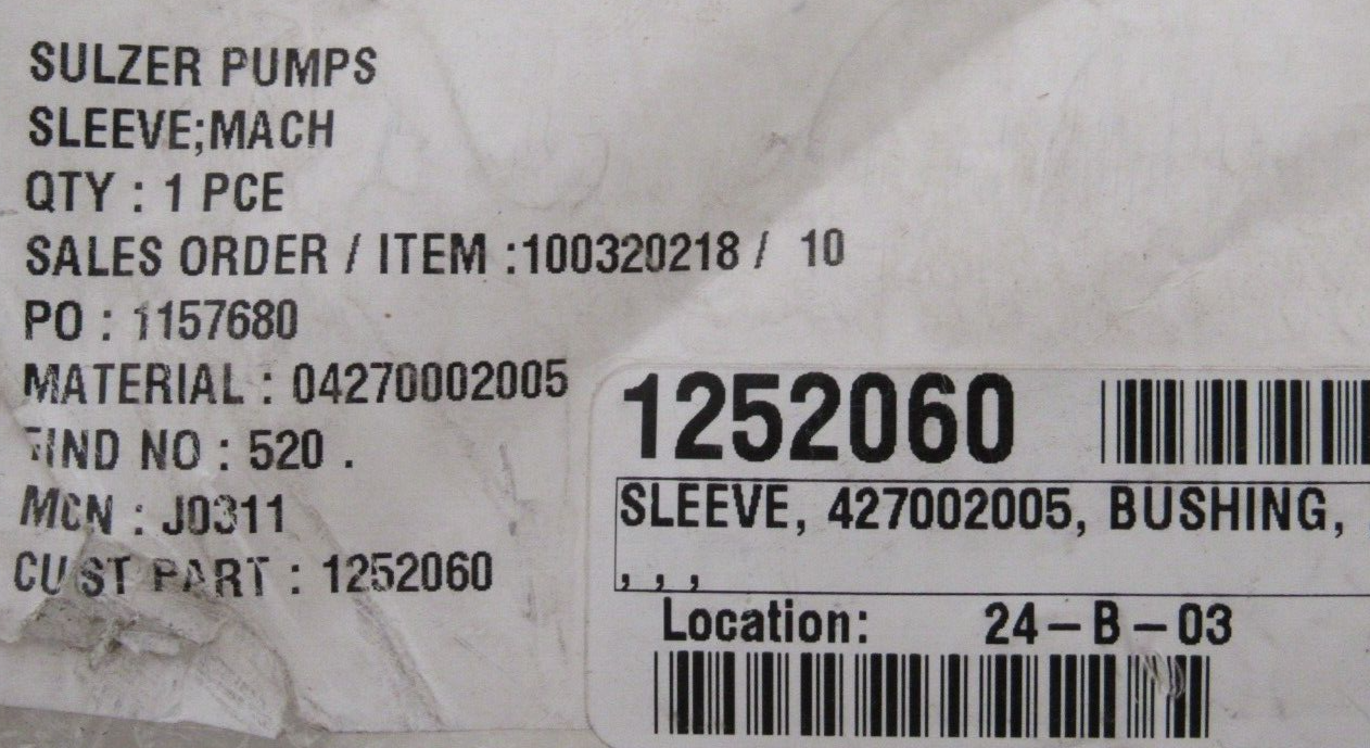 NEW SULZER PUMPS 100320218/10 SLEEVE BUSHING 427002005 - Image 6