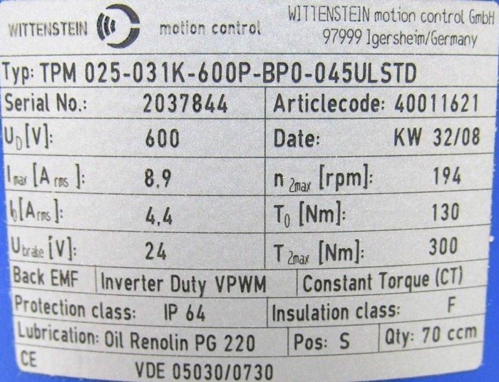 NEW WITTENSTEIN TPM025-031K-600P-BP0-045ULSTD MOTOR TPM025031K600PBP0045ULSTD - Image 5
