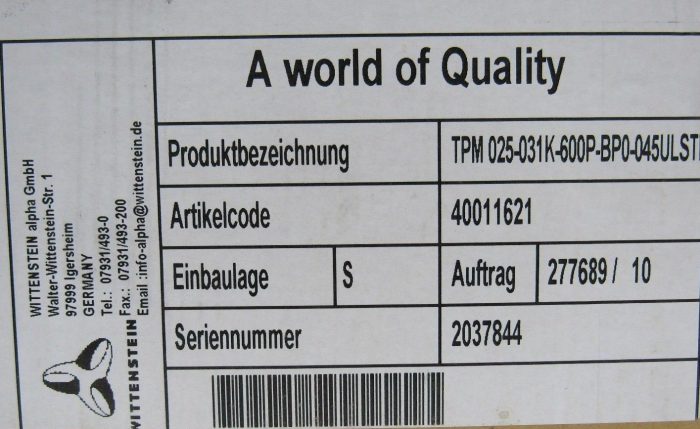 NEW WITTENSTEIN TPM025-031K-600P-BP0-045ULSTD MOTOR TPM025031K600PBP0045ULSTD - Image 6