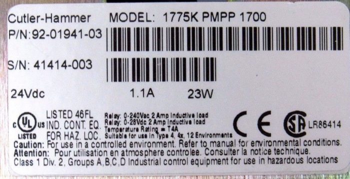 USED CUTLER HAMMER 1775K-PMPP-1700 PANEL 92-01941-03 1775KPMPP1700 - Image 5