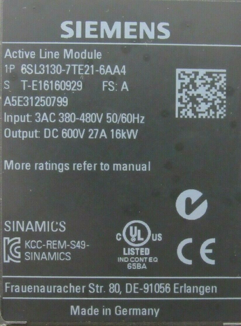 USED SIEMENS 6SL3130-7TE21-6AA4 ACTIVE LINE MODULE 6SL31307TE216AA4 - Image 4