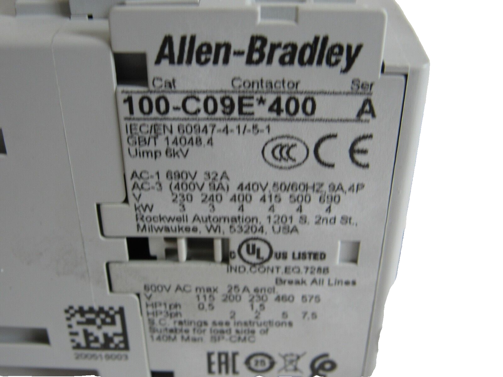 ALLEN BRADLEY 100-C09EJ400 CONTACTOR SERIES A 100C09EJ400 NEW, SURPLUS - Image 3