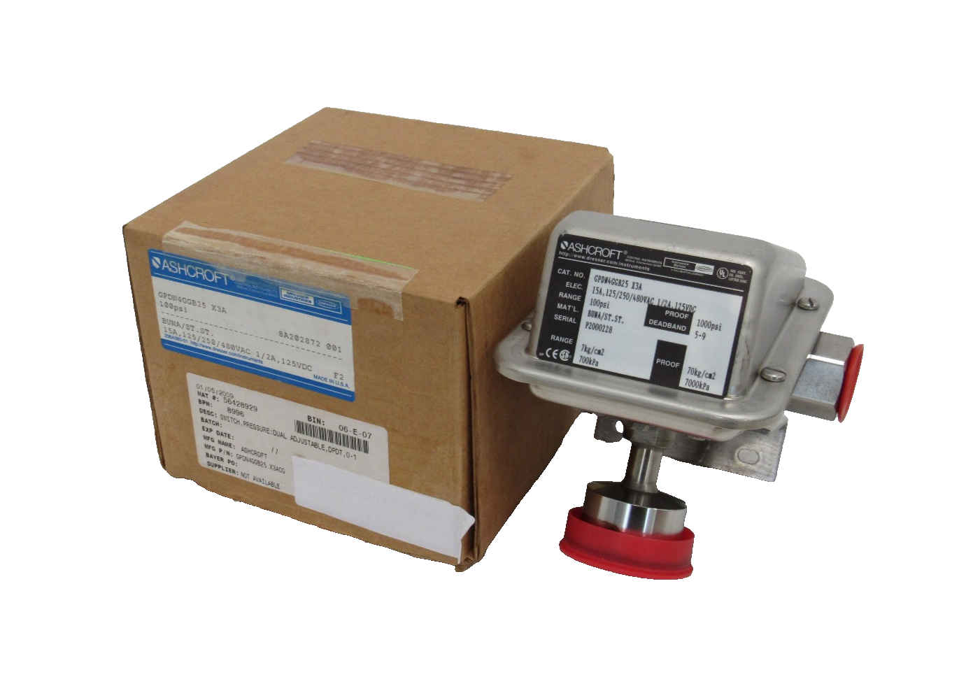 NEW ASHCROFT GPDN4GGB25-X3A PRESSURE SWITCH 100PSI GPDN4GGB25X3A