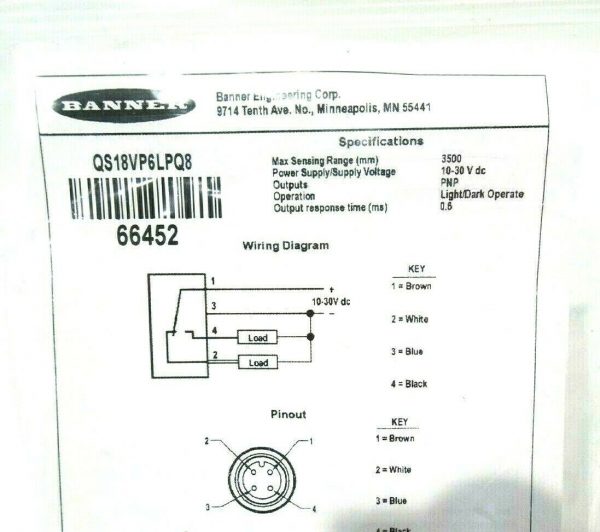 NEW BANNER ENGINEERING QS18VP6LPQ8 PHOTOELECTRIC SENSOR - Image 3