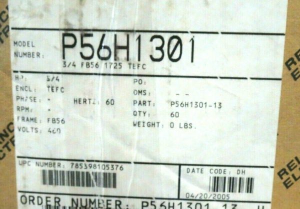 NEW RELIANCE ELECTRIC P56H1301H MOTOR 3/4 H.P. 1725 R.P.M. - Image 5