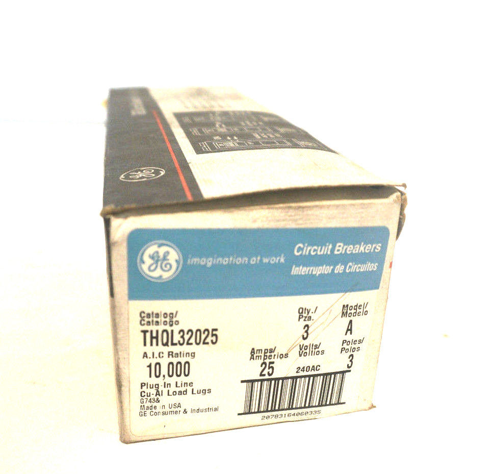 3 NEW GENERAL ELECTRIC THQL32025 CIRCUIT BREAKERS 3 POLE 25 AMP