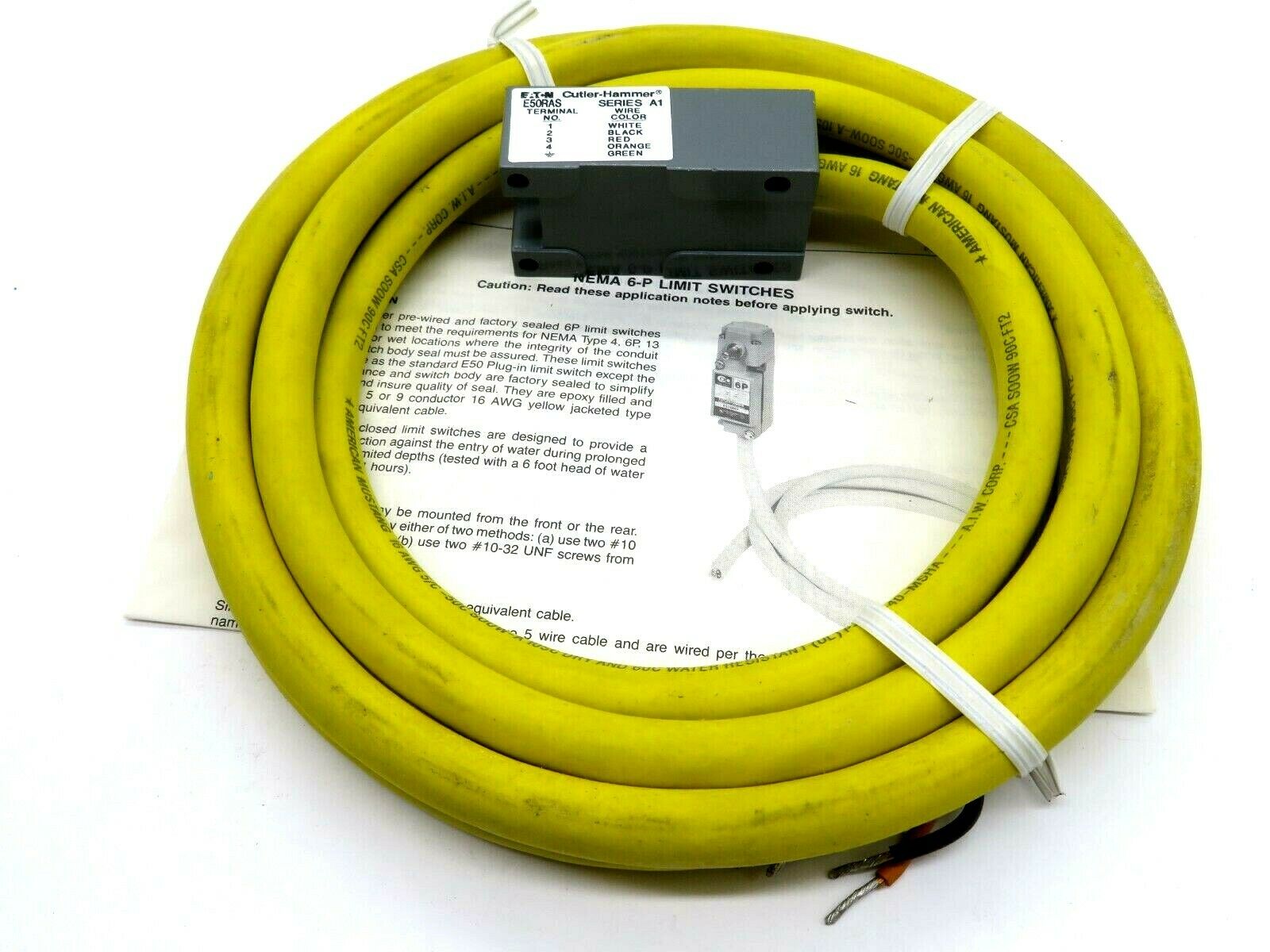 NEW CUTLER HAMMER E50RAS LIMIT SWITCH COMPONENT SINGLE POLE 8 FOOT CABLE - Image 3
