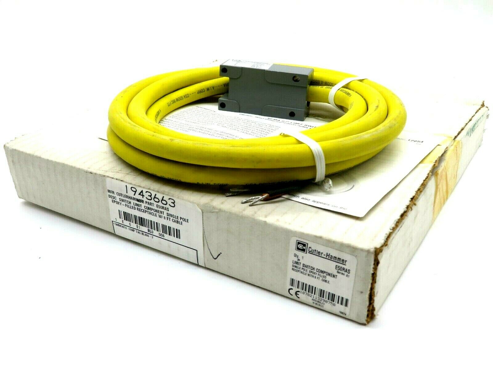 NEW CUTLER HAMMER E50RAS LIMIT SWITCH COMPONENT SINGLE POLE 8 FOOT CABLE
