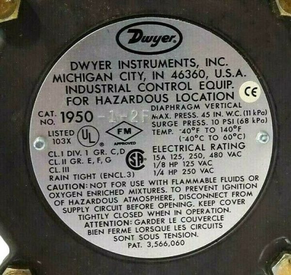 NEW DWYER 1950-1-2F PRESSURE SWITCH 1950-10 195012F - Image 3
