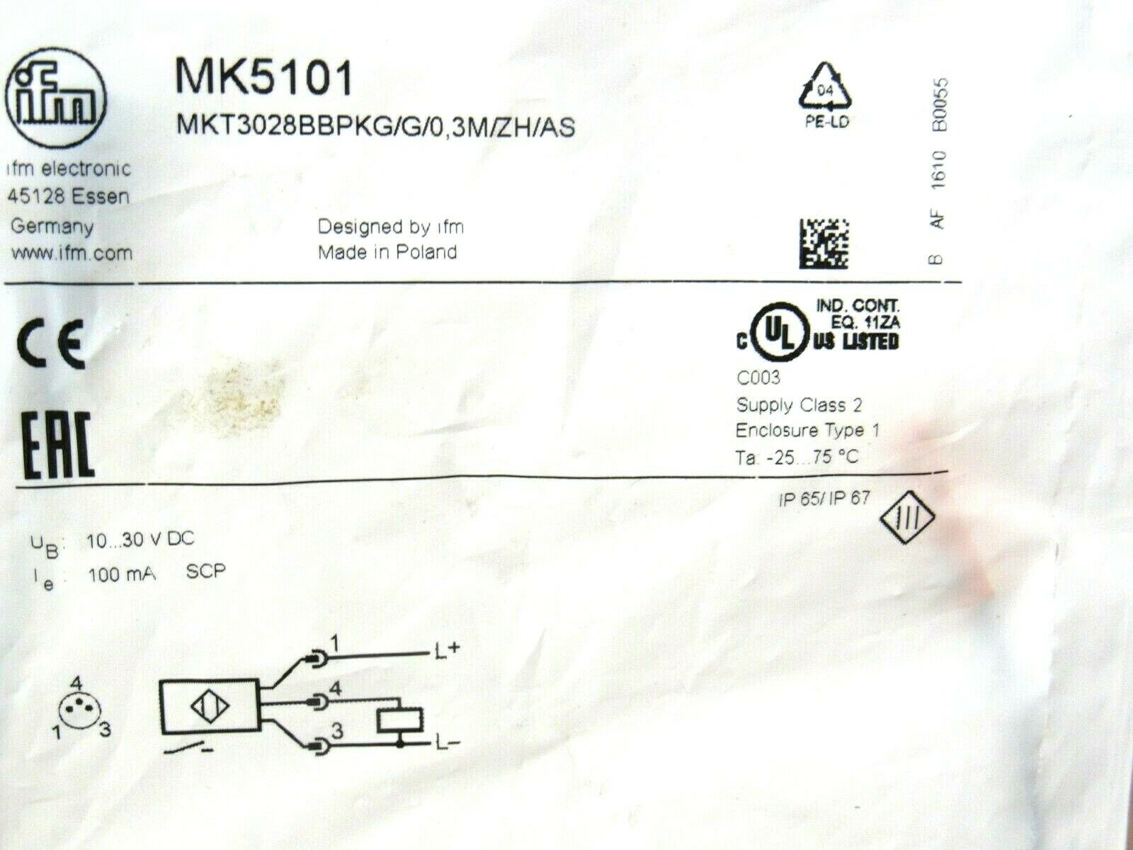 NEW IFM EFECTOR MKT3028BBPKG / G / 0,3M / ZH / AS SENSOR MK5101 - Image 4