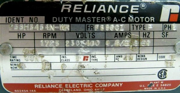 NEW RELIANCE ELECTRIC P56H3454N-WR MOTOR 1725RPM 230/460V 2-1/4"x3/4" - Image 4