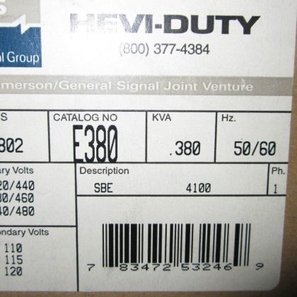 NEW SOLA ELECTRIC E380 TRANSFORMER