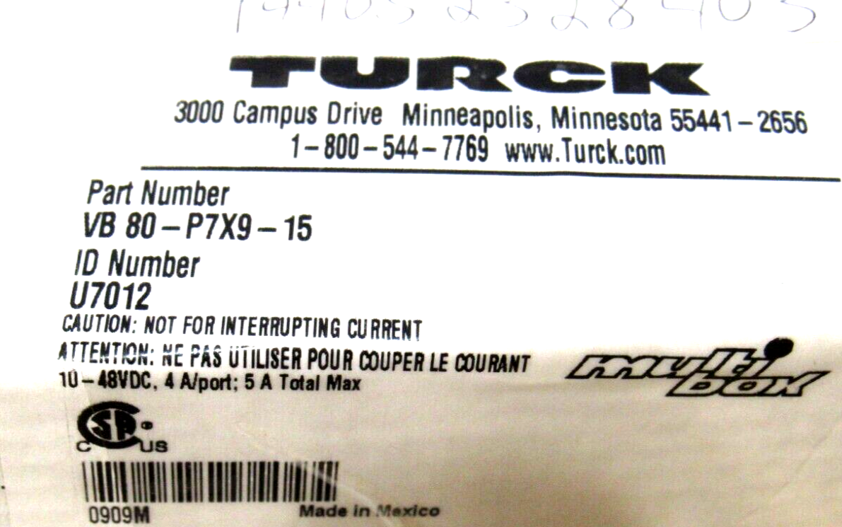 NEW TURCK VB 80-P7X9-15 8 POINT CONNECTOR CABLE VB80P7X915 - Image 3