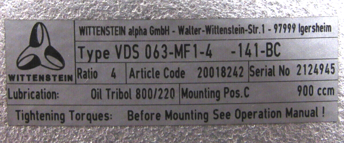 NEW WITTENSTEIN VDS063-MF1-4-141-BC GEAR DRIVE 4:1 VDS063MF14141BC - Image 5