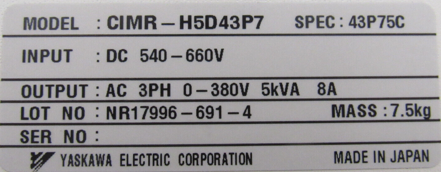 NEW YASKAWA ELECTRIC CIMR-H5D43P7 VARISPEED 676H5 DRIVE