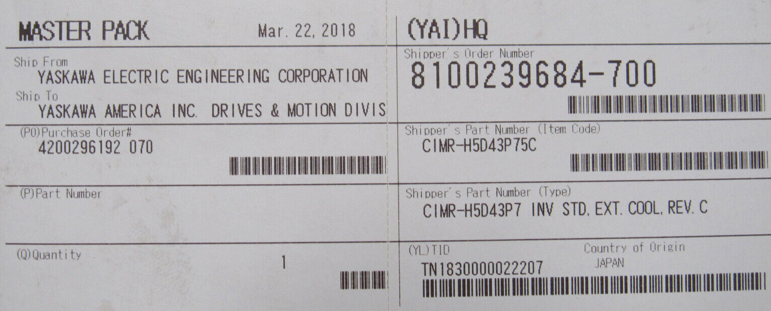 NEW YASKAWA ELECTRIC CIMR-H5D43P7 VARISPEED 676H5 DRIVE
