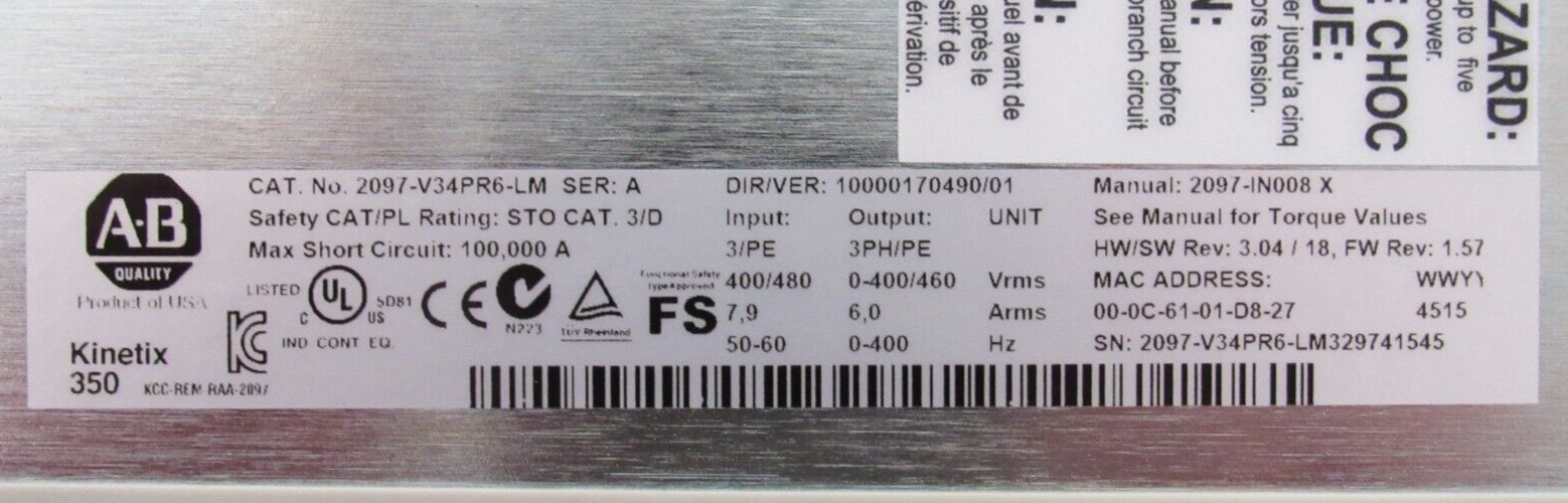 USED ALLEN BRADLEY 2097-V34PR6-LM KINETIX 350 SERVO DRIVE SER.A 2097V34PR6LM - Image 5