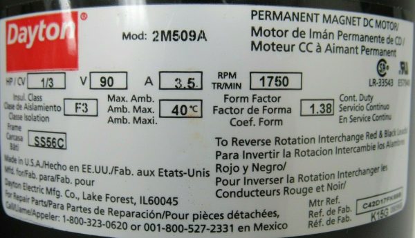 NEW DAYTON 2M509A DC MOTOR 1/3HP 90VDC 1750 RPM - Image 5
