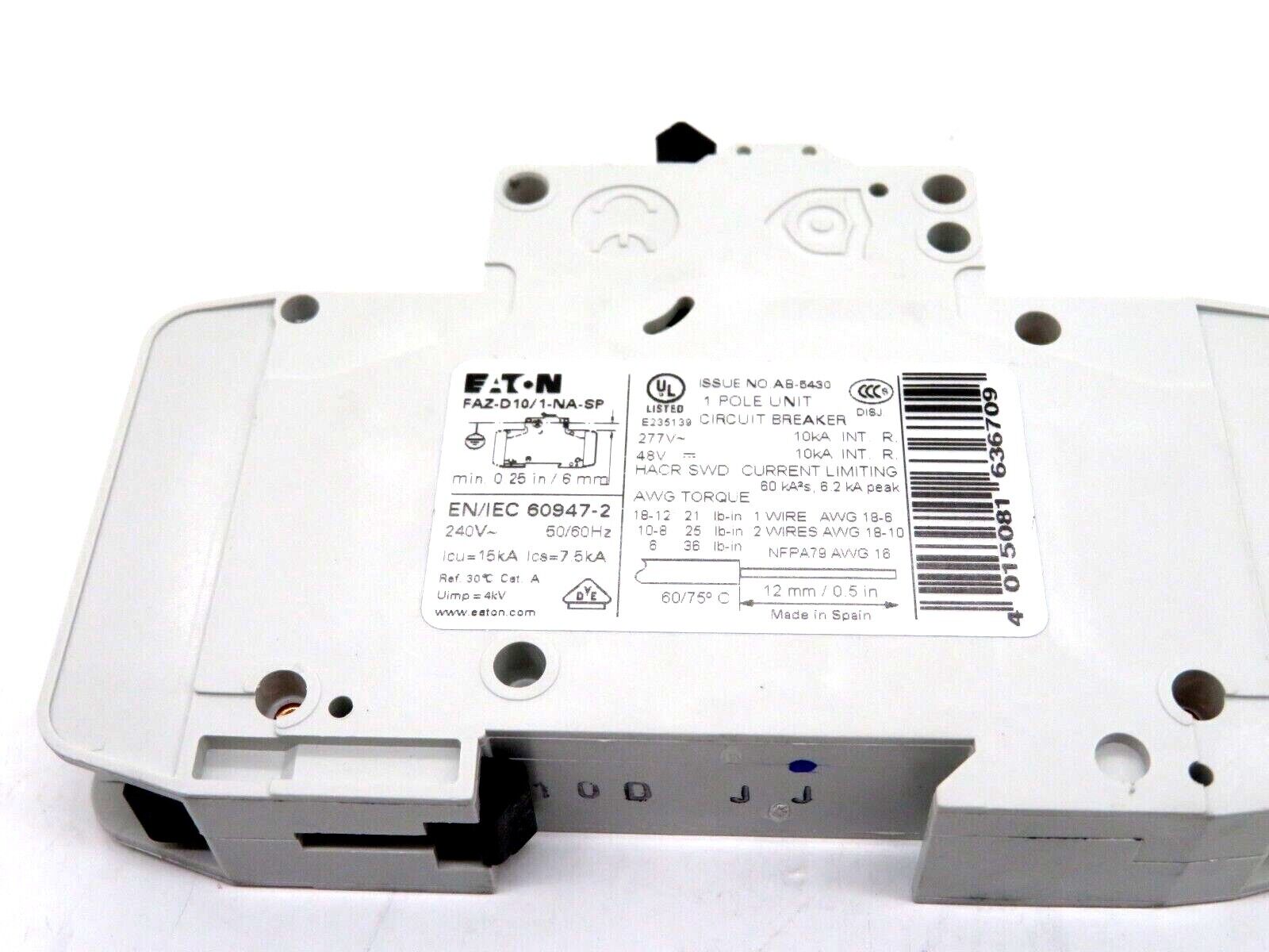 NEW EATON FAZ-D10/1-NA-SP CIRCUIT BREAKER FAZD101NASP - Image 3