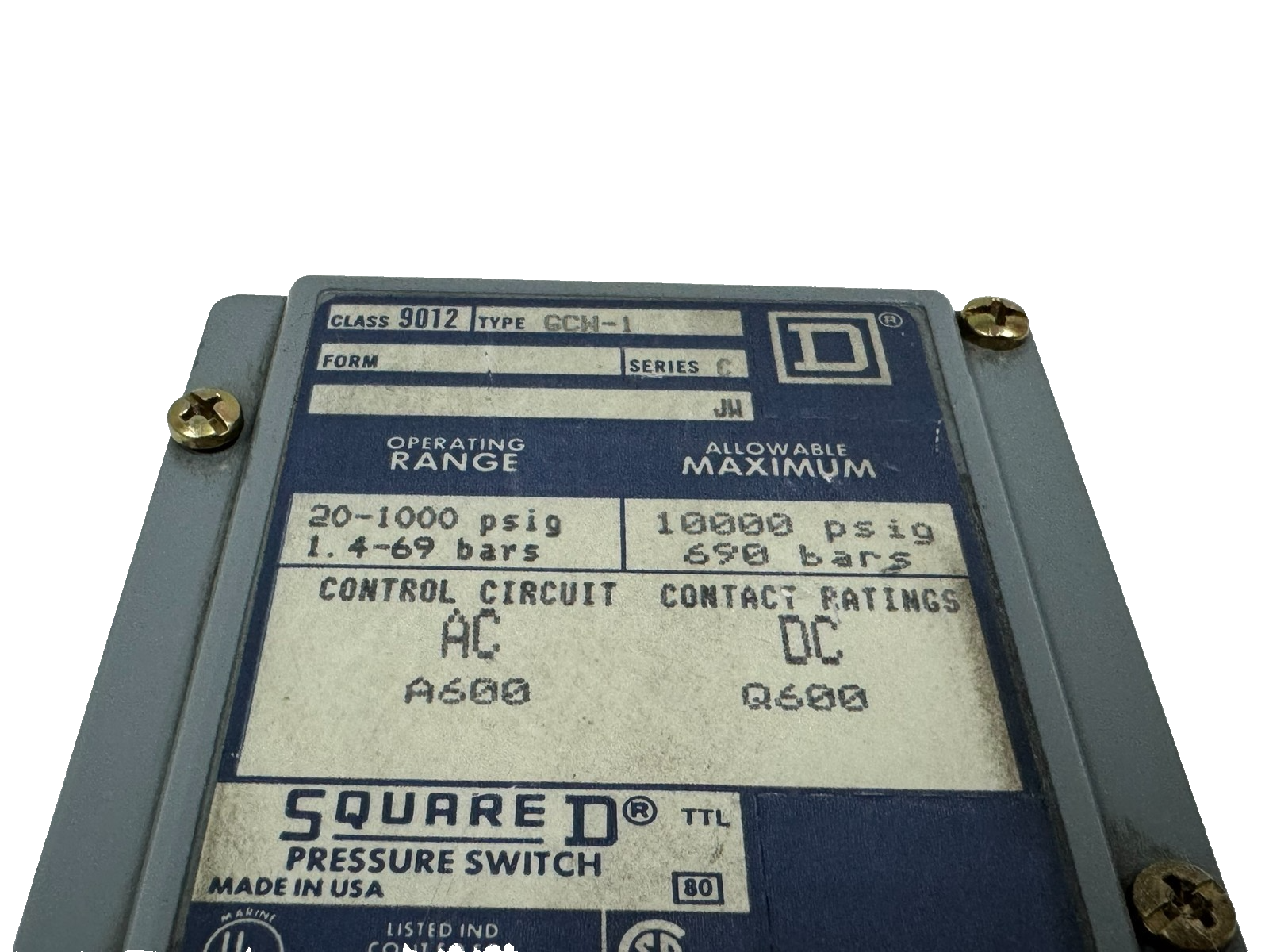NEW SQUARE D 9012-GCW-1 PRESSURE SWITCH 9012GCW-1 9012GCW1 - Image 4
