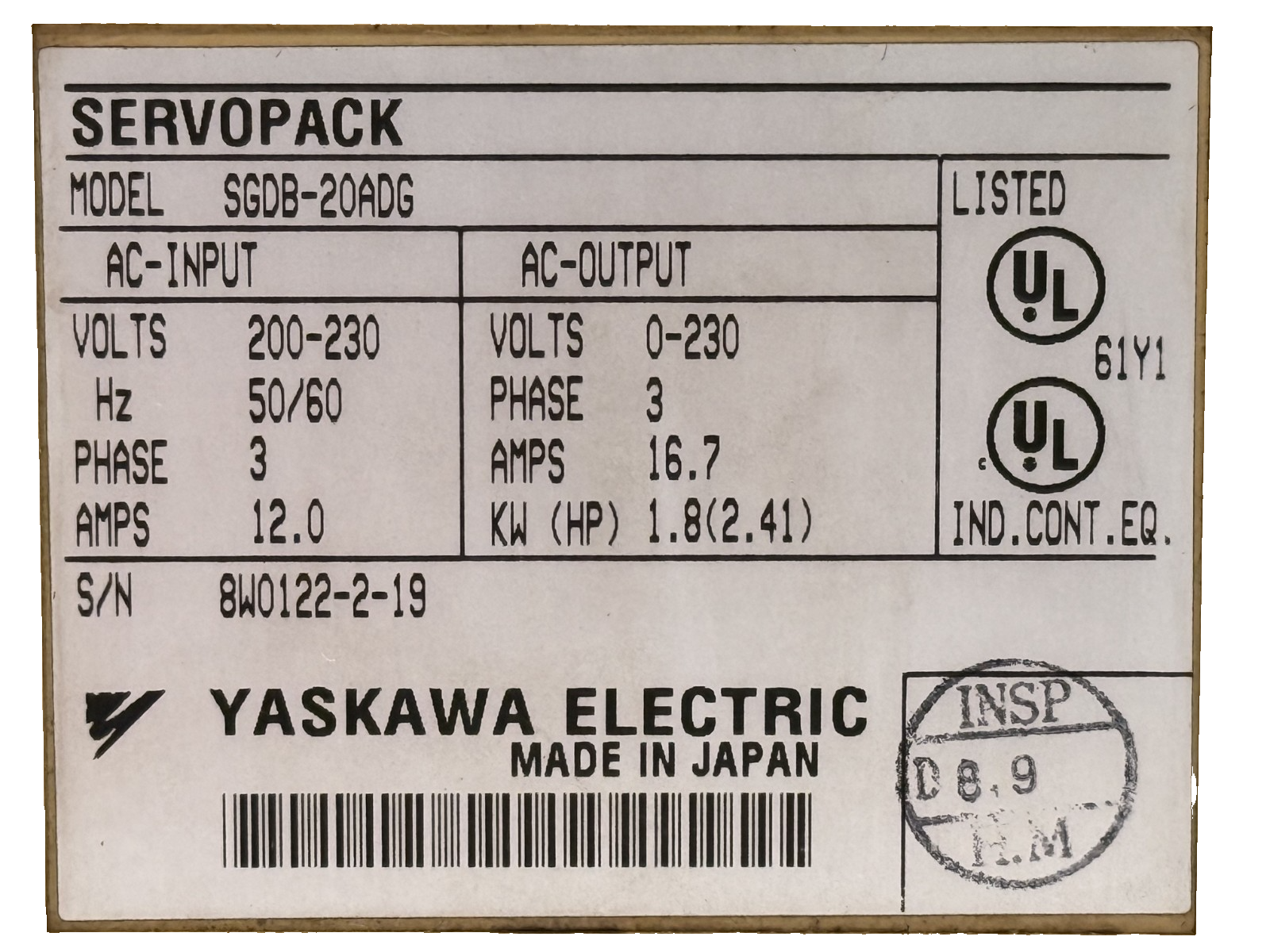 USED YASKAWA SGDB-20ADG SERVOPACK SERVO DRIVER SGDB20ADG - Image 6