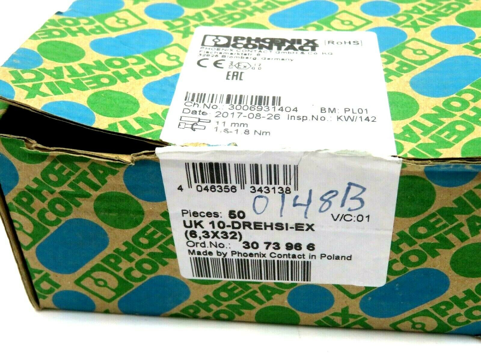 NEW 50PCS. PHOENIX CONTACT UK 10-DREHSI-EX TERMINAL BLOCK 6,3X32 UK10DREHSIEX - Image 5