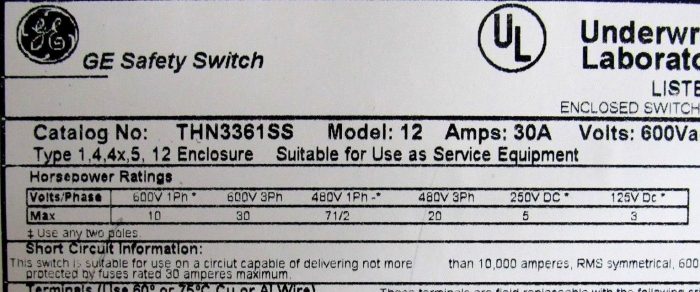 NEW GENERAL ELECTRIC THN3361SS SAFETY SWITCH 600V 30A 3 POLES - Image 5