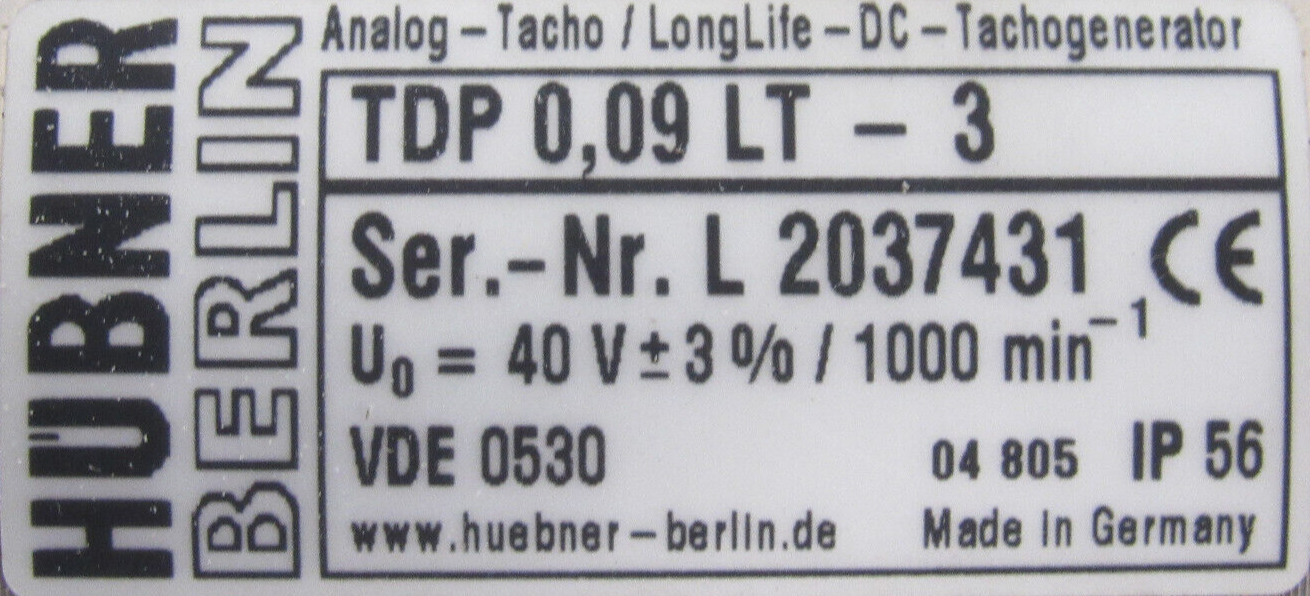 NEW HUBNER TDP 0,09 LT-3 TACHOGENERATOR TDP009LT3 - Image 4
