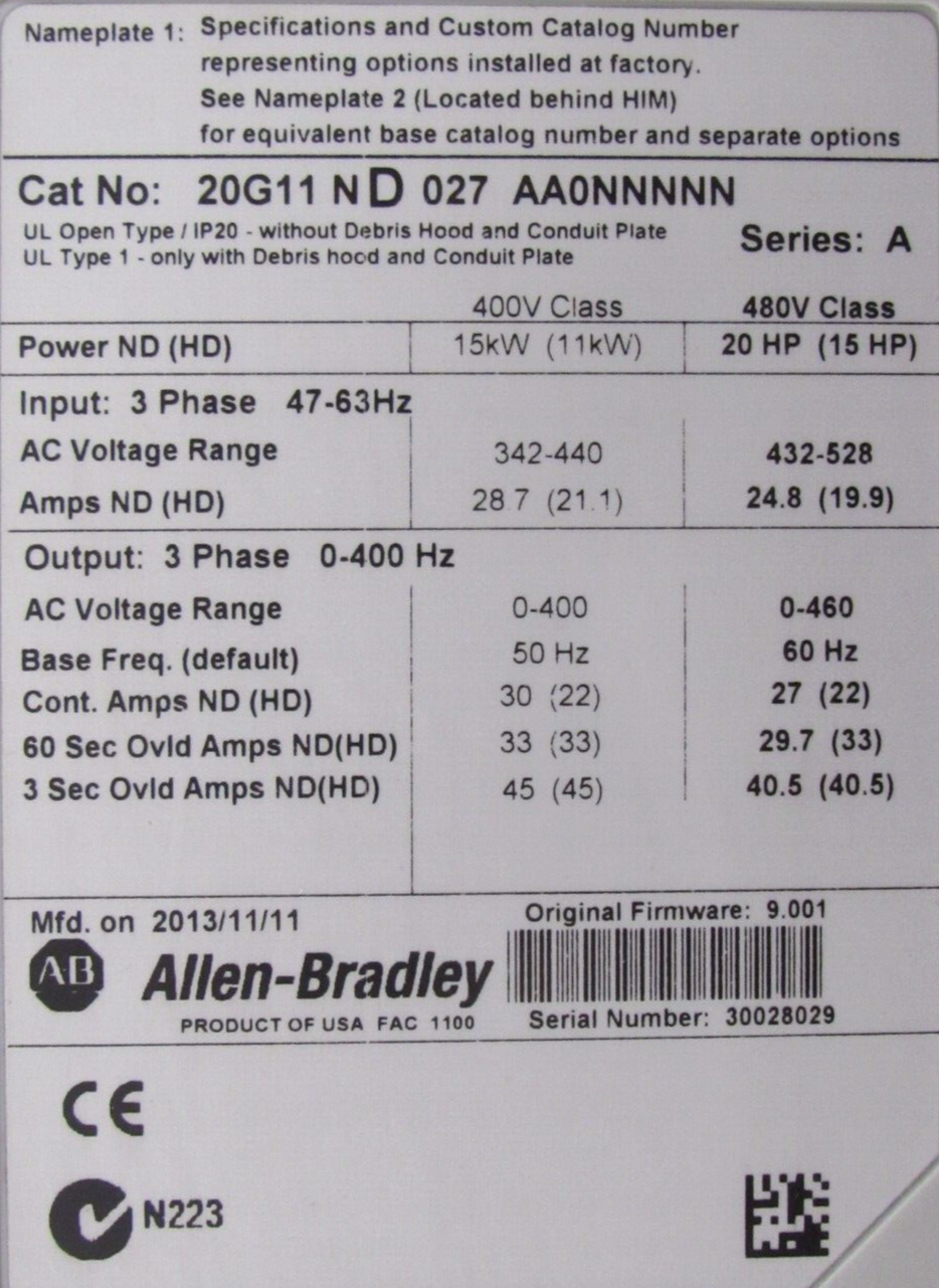 USED ALLEN BRADLEY 20G11ND027AA0NNNNN POWERFLEX 755 20HP SER.A - Image 5