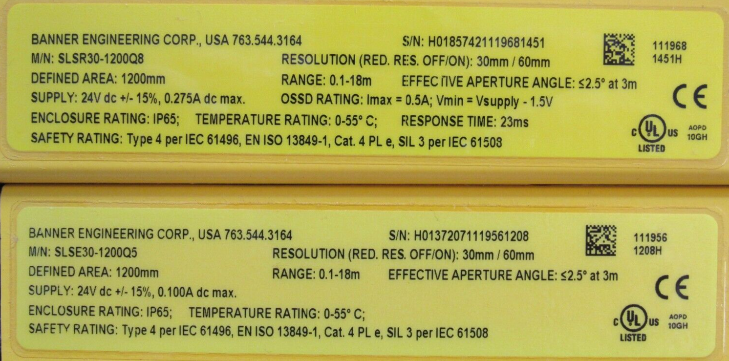 NEW BANNER SLSP30-1200Q85 LIFGT CURTAIN SET SLSE30-1200Q5 SLSR30-1200Q8 ...