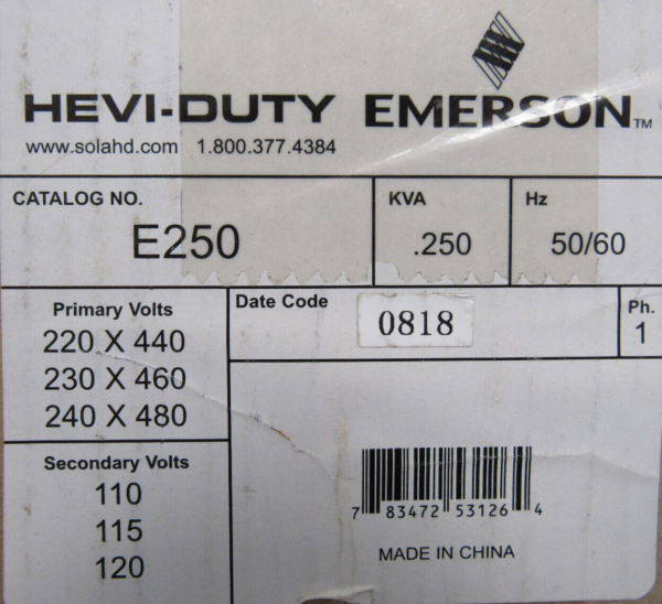 NEW EMERSON E250 TRANSFORMER .250KVA - SB Industrial Supply, Inc.