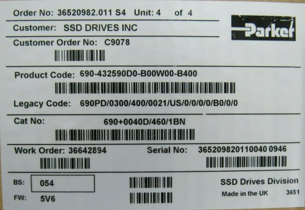 NEW PARKER 690+0040D/460/1BN DRIVE 690-432590D0-B00W00-B400 6901-00-G - Image 9