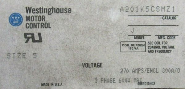 NEW WESTINGHOUSE A201K5CSMZ1 CONTACTOR SIZE 5 MODEL J - Image 6