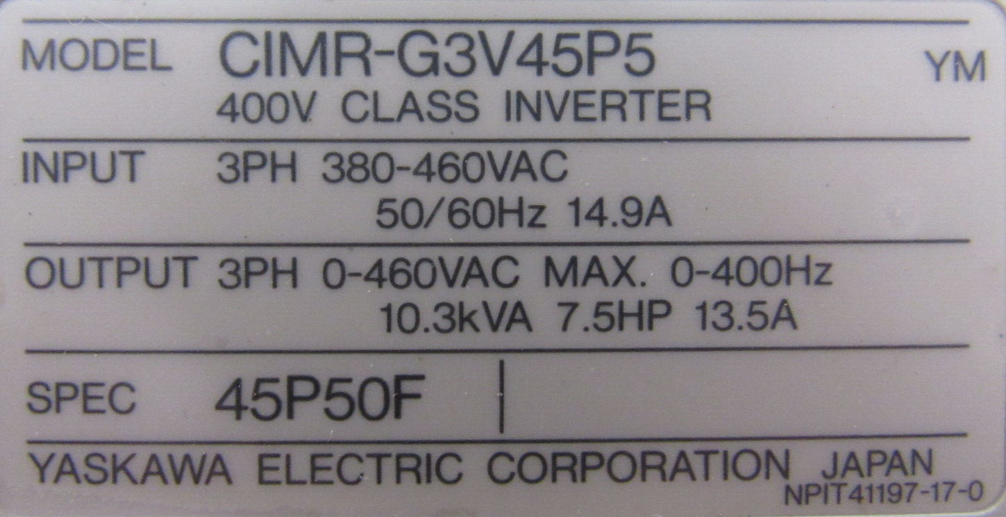 NEW YASKAWA CIMR-G3V45P5 VARISPEED 616G3 DRIVE 7.5HP CIMRG3V45P5 - Image 4