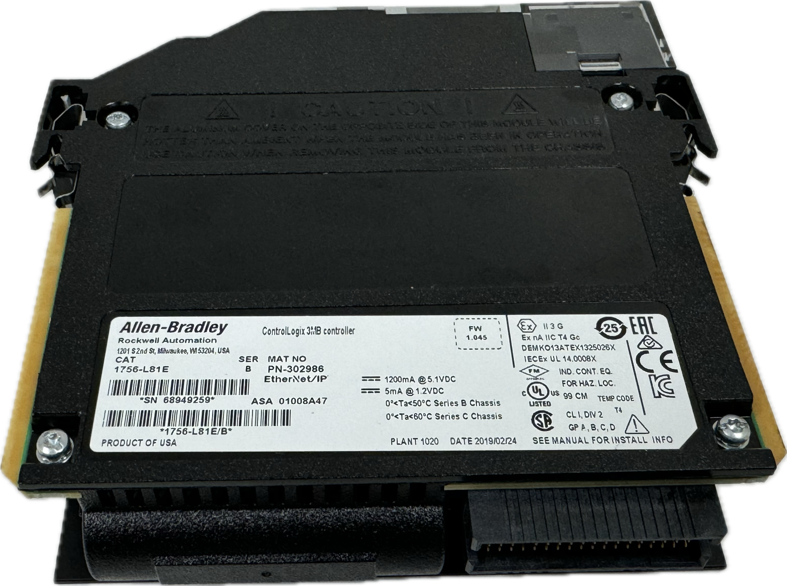 USED ALLEN BRADLEY 1756-L81E CONTROLLOGIX 3MB CPU MODULE 5580 SER. B 1756L81E - Image 4