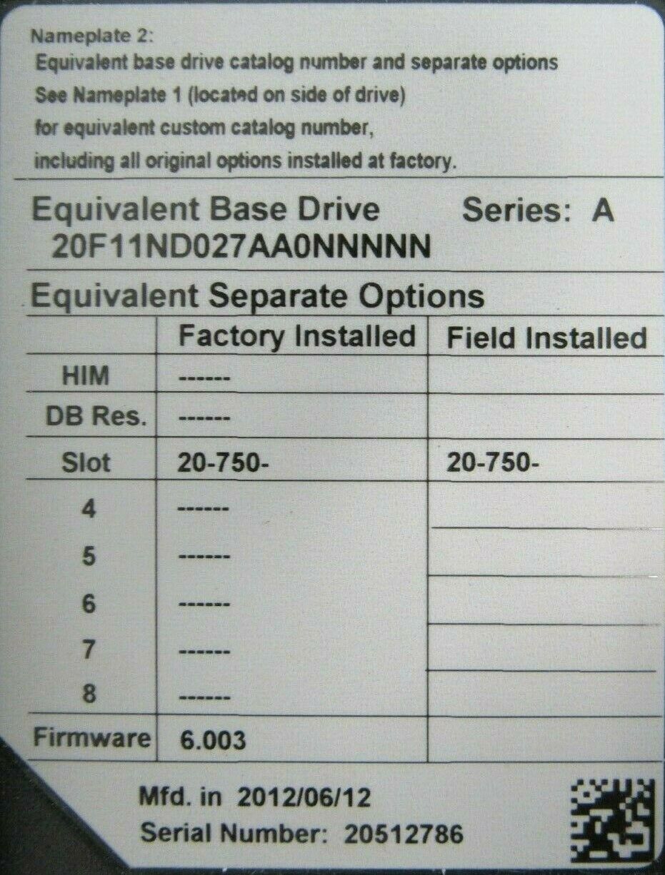 USED ALLEN BRADLEY 20F11-N-D-027-AA0NNNNN POWERFLEX 753 20HP SER.A - Image 5
