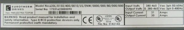 USED EUROTHERM 620L/0150/400/0010/US/ENW/0000/000/B0/000/000 DRIVE - Image 7
