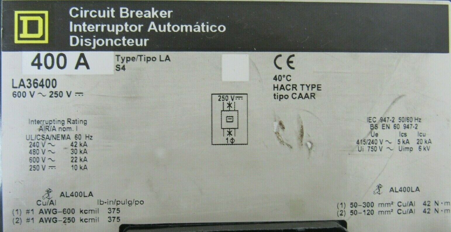 USED SQUARE D LA36400 CIRCUIT BREAKER 400A 600V - SB Industrial Supply ...