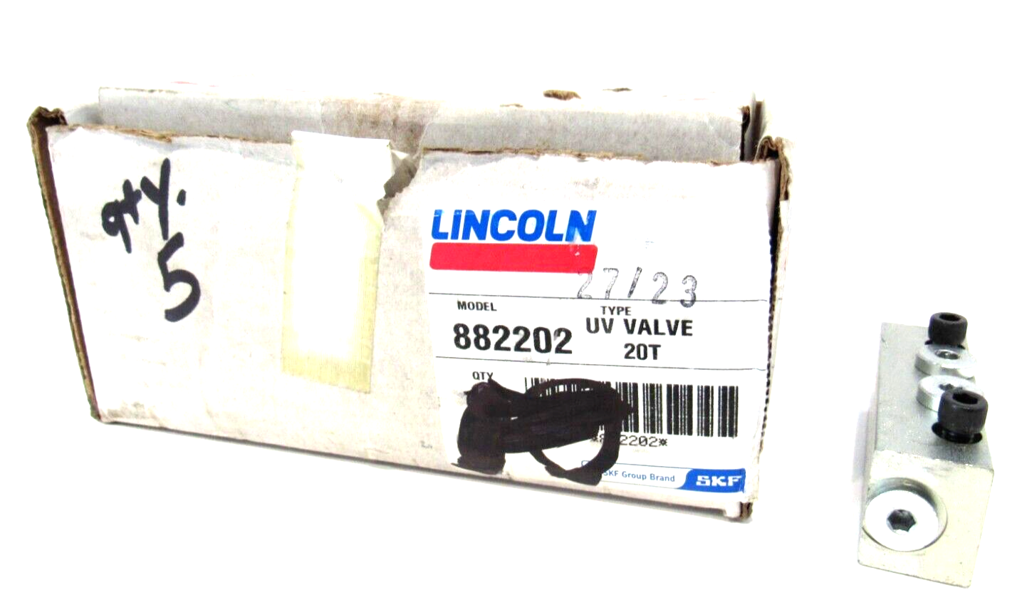 LOT OF 5 NEW LINCOLN INDUSTRIAL 882202 VALVE BLOCK ASSEMBLY UV-20T
