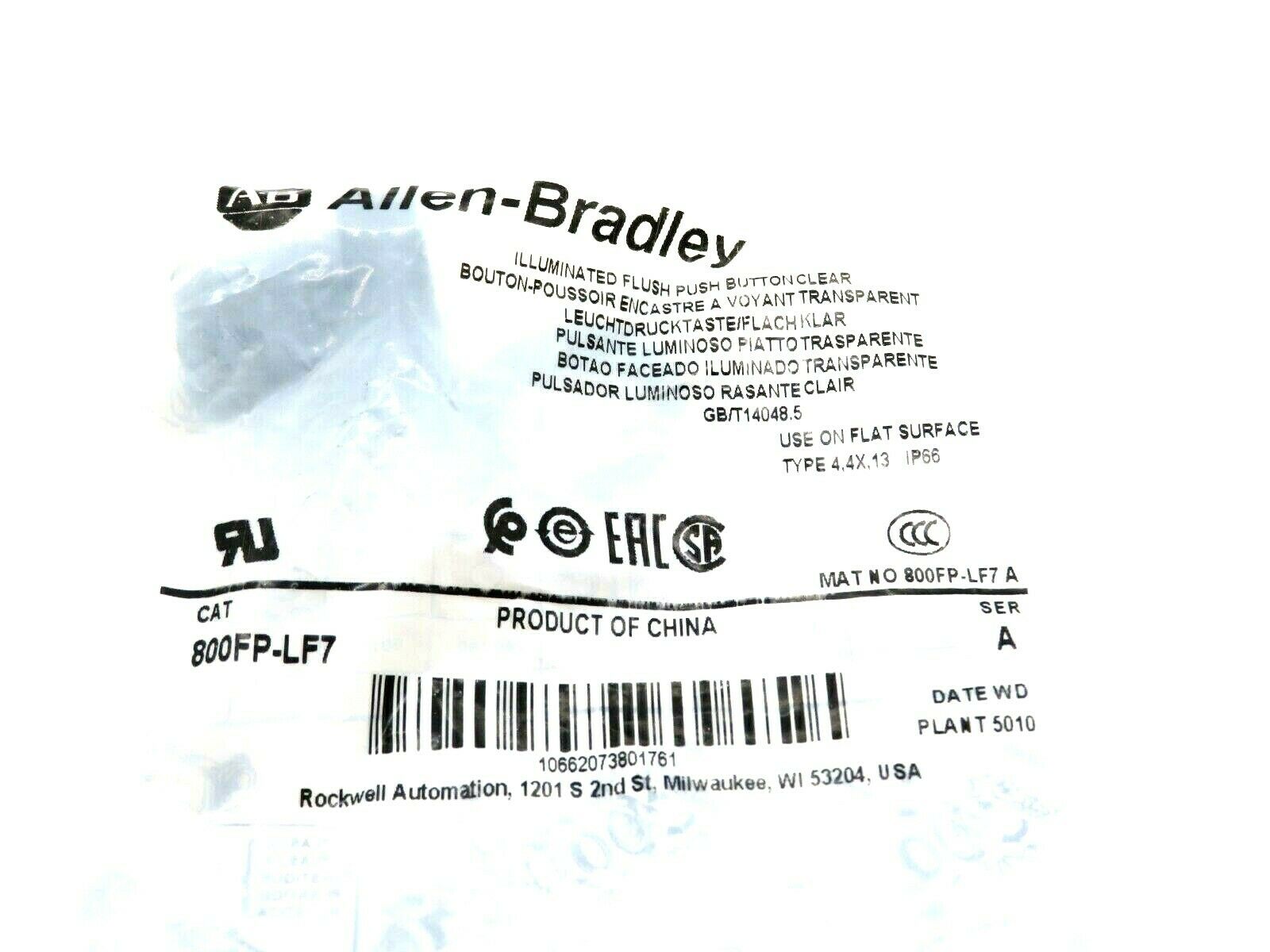 NEW ALLEN BRADLEY 800FP-LF7 FLUSH PUSH BUTTON CLEAR 800FPLF7 - Image 3